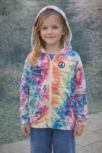 Girls Oversized Zipped Hoodie in Denim Paint Splatt