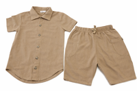 Cozii Button Down Short Set Beige