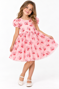 Cherry Bows Tulle Dress Pink