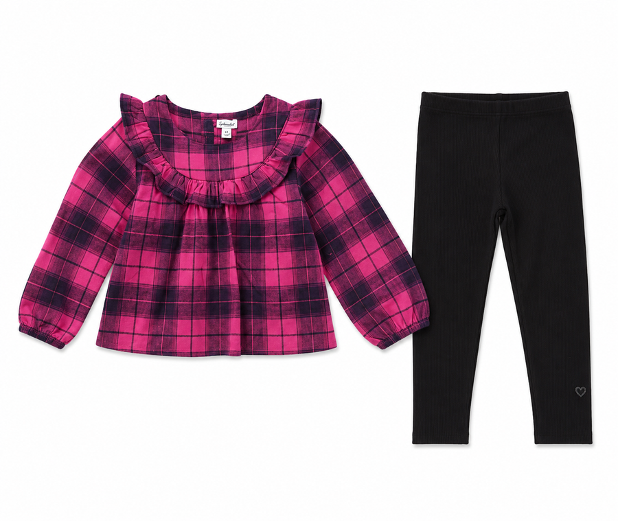 Pretty in Plaid Leggings Set Red Violet