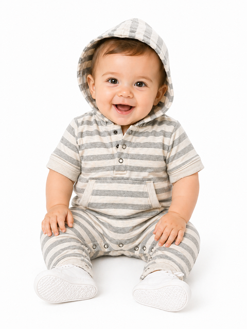 Day at the Beach Onesie Stone Stripe