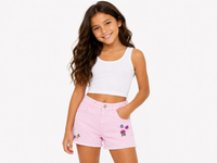 Denim Short Pink Embroidery