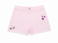 Denim Short Pink Embroidery
