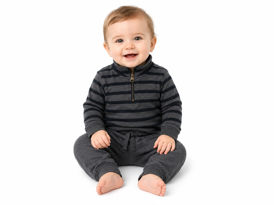 Stripe Half Zip LS Set Lead/Black