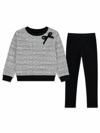 Tweed Bow Sweatshirt Set Black Plaid