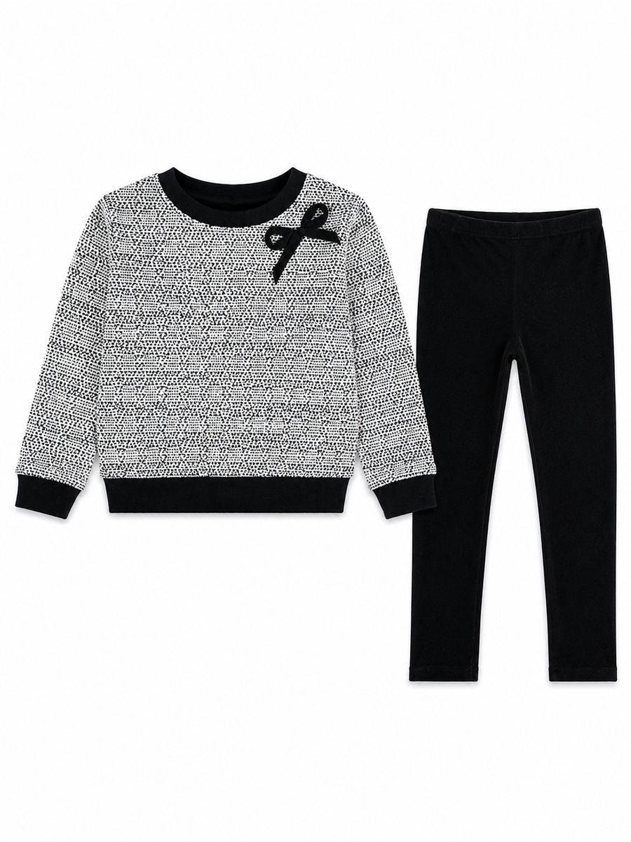 Tweed Bow Sweatshirt Set Black Plaid