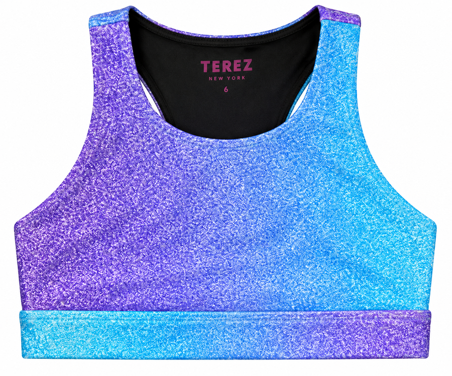GIRLS HI-SHINE SPORTS BRA IN PINK BOWS UNICORN GLITTER