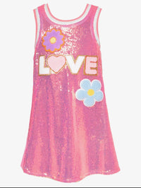 HB Aline Sequin Dress flower Trim