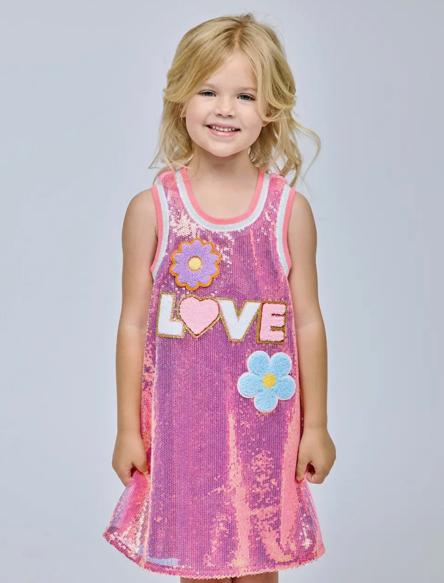 HB Aline Sequin Dress flower Trim