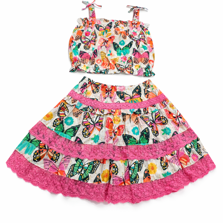 Lucky Jade Top/Skirt Set Butterflies