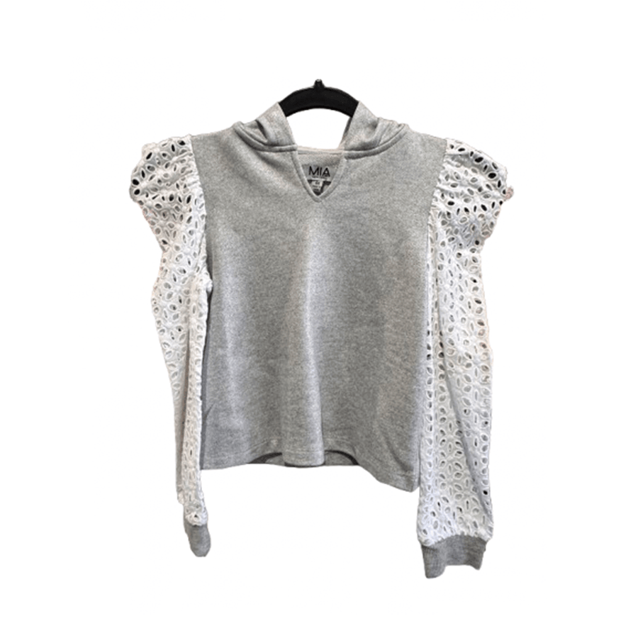 Mia Eyelet Hoodie - Heather