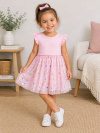 Pixie Flutter Dress Pink Foil