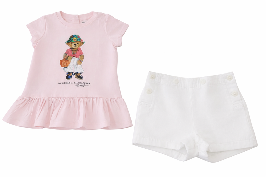 Ralph Lauren Polo Bear Short Set – Pink & White