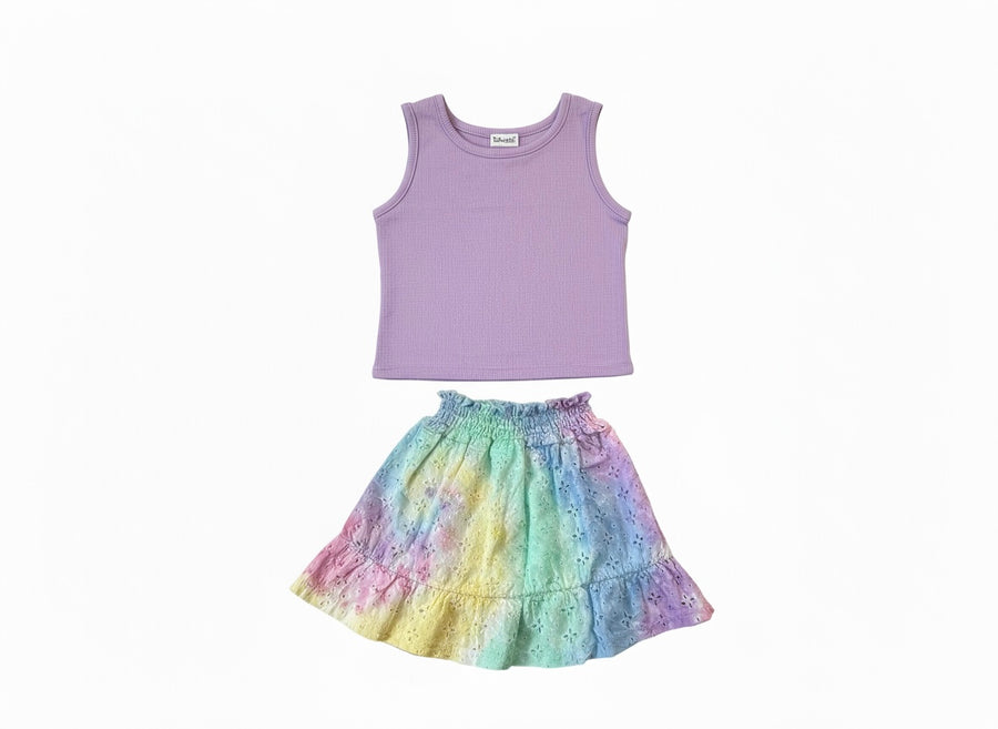 RAINBOW EYELET SKIRT SET DEEP LAVENDER
