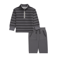Stripe Half Zip LS Set - Lead Black