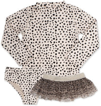 rashguard set with tutu - dalmation leopard honey brown