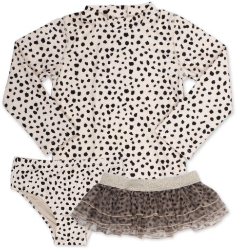 rashguard set with tutu - dalmation leopard honey brown