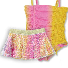 ribbed 1pc & daisy paillette skirt - creamsicle ombre multi
