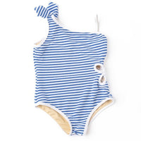 1pc - ribbed daisy cut out - cobalt stripe blue