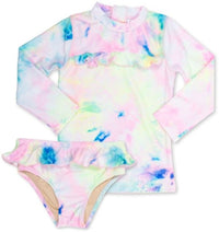 Ruffle rashguard set - neon tie dye multi