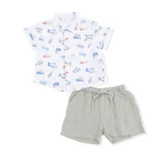 Fishing Lures - Polo Button Up with Casual Short WHITE