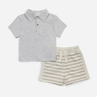BEACH DAY POLO SET HEATHER GREY