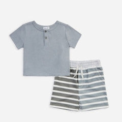 MIXED STRIPE SHORT SET SLATE